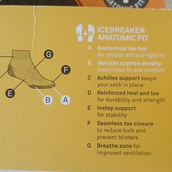 Icebreaker Men's Merino Micro Black Running Socks Left + Right Anatomic Fit - Picture 5 of 10